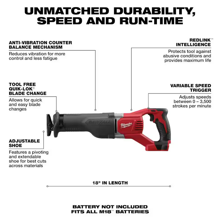 2621-20 Milwaukee M18 SAWZALL Recip Saw (Tool Only)