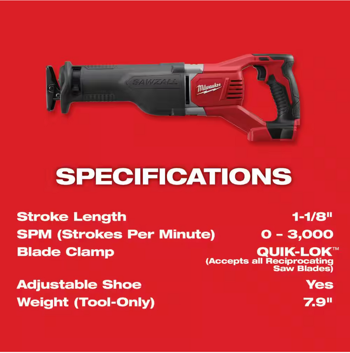 2621-20 Milwaukee M18 SAWZALL Recip Saw (Tool Only)