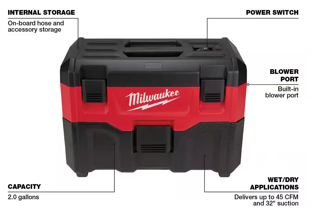 0880-20 Milwaukee M18 2 Gallon Wet/Dry Vacuum