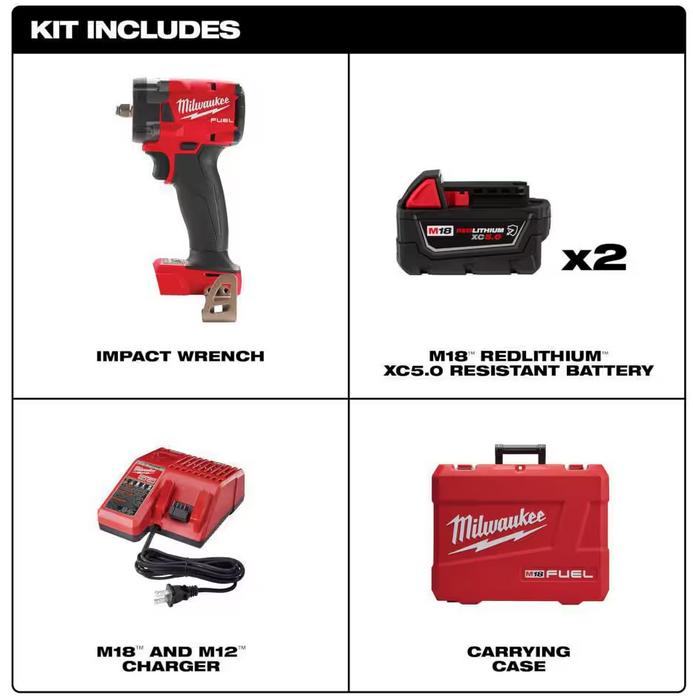 2854-22R Milwaukee M18 Fuel 3/8" Compact Impact Wrench w/ Friction Ring Kit