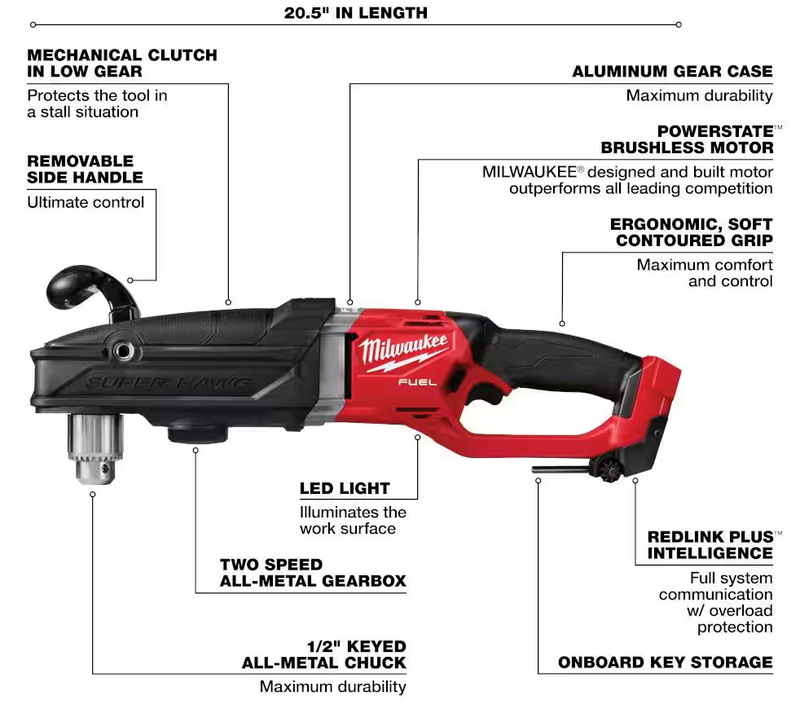 2809-20 Milwaukee M18 Fuel SUPER HAWG 1/2" Right Angle Drill (Tool Only)