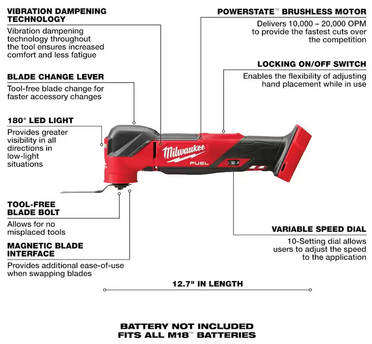 2836-20 Milwaukee M18 Fuel Oscillating Multi Tool (Tool Only)