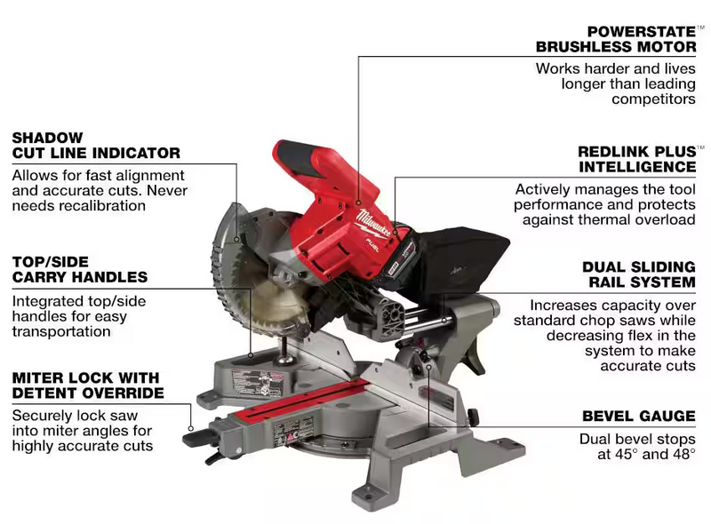 2733-20 Milwaukee M18 Fuel 7-1/4" Dual Bevel Sliding Compound Miter Saw (Tool Only)