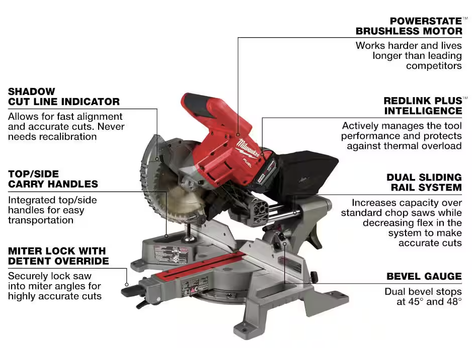 2733-20 Milwaukee M18 Fuel 7-1/4" Dual Bevel Sliding Compound Miter Saw (Tool Only)