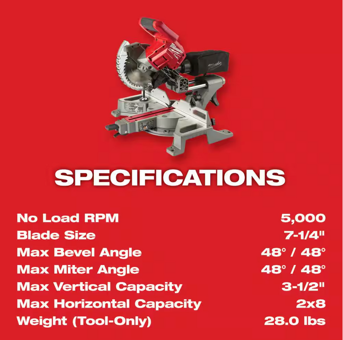 2733-20 Milwaukee M18 Fuel 7-1/4" Dual Bevel Sliding Compound Miter Saw (Tool Only)