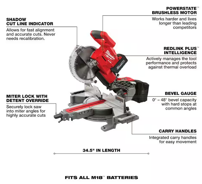 2734-21 Milwaukee M18 Fuel Duel Bevel Sliding Compound Miter Saw Kit