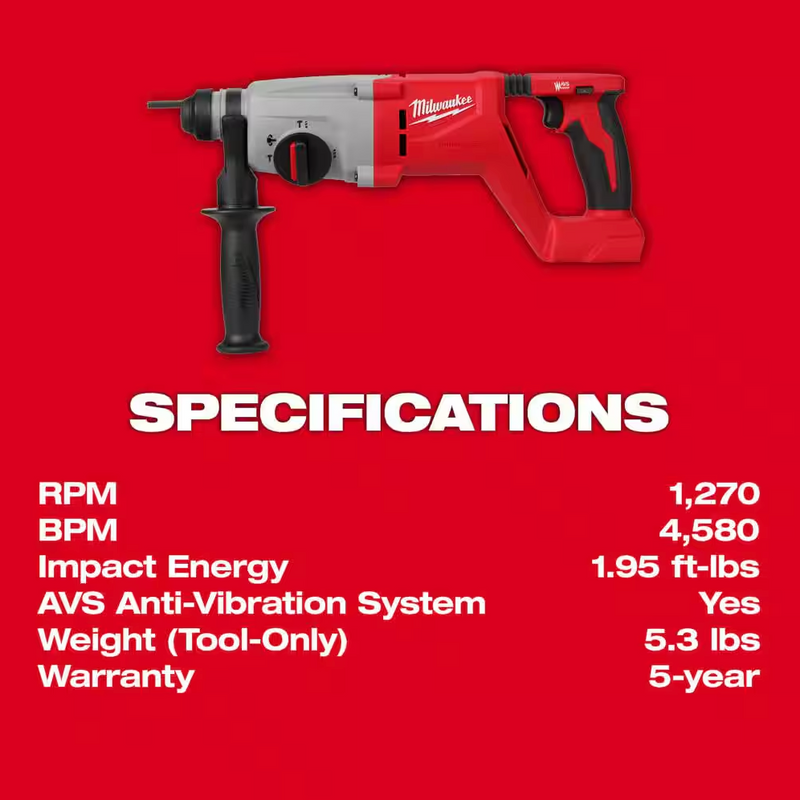 2613-20 Milwaukee M18 1" SDS Plus D-Handle Rotary Hammer (Tool Only)