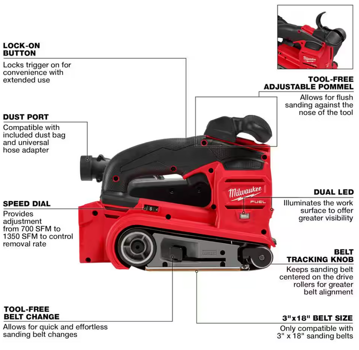 2832-20 Milwaukee M18 Fuel Belt Sander (Tool Only)