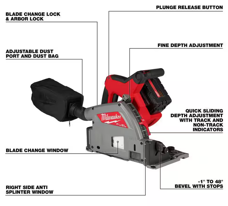 2831-21 Milwaukee M18 Fuel 6-1/2" Plunge Cut Track Saw Kit