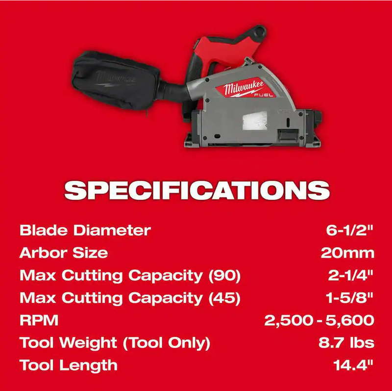 2831-21 Milwaukee M18 Fuel 6-1/2" Plunge Cut Track Saw Kit