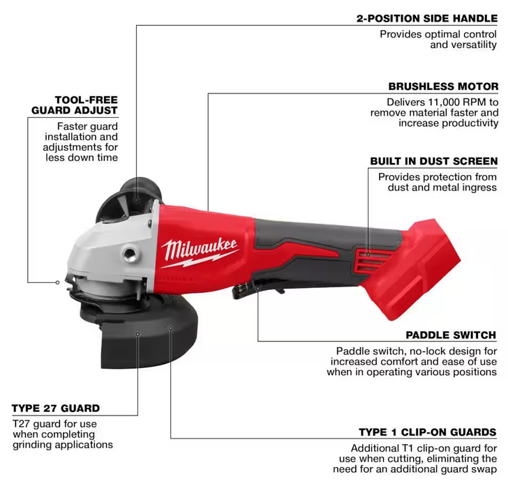 2686-20 Milwaukee M18 Brushless 4.5" Grinder w/ Paddle Switch (Tool Only)