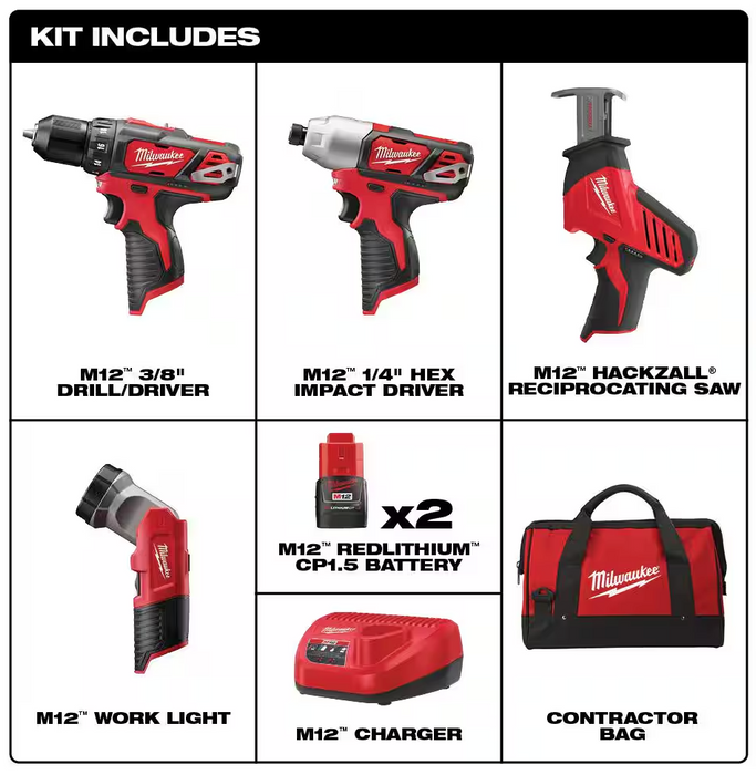 2498-24 Milwaukee M12 Fuel Cordless 5-Tool Combo Kit