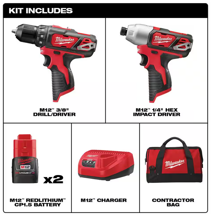 2494-22 Milwaukee M12 Fuel Cordless 2-Tool Combo Kit (2407-20, 2462-20