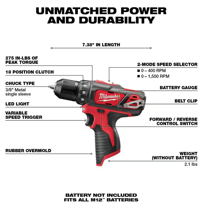 2407-20 Milwaukee M12 Fuel 3/8" Drill/Driver (Tool Only)