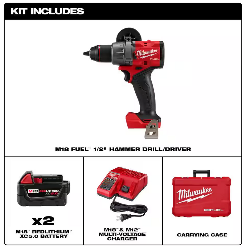 2904-22 Milwaukee M18 Fuel 1/2" Hammer Drill/Driver Kit