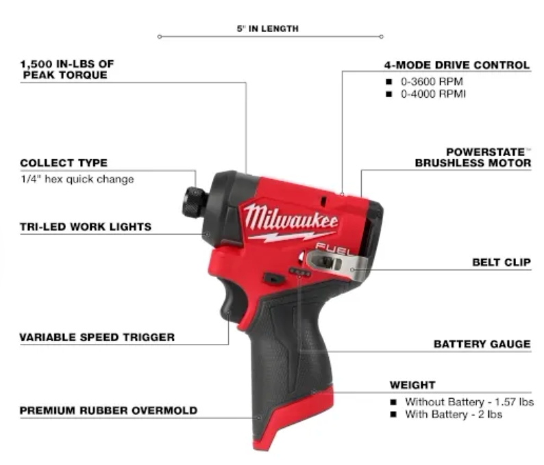 3453-20 Milwaukee M12 Fuel 1/4" Hex Impact Driver