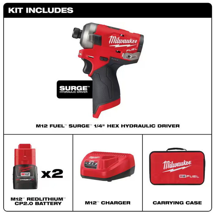 2551-22 Milwaukee M12 Fuel SURGE 1/4" HEX Impact Driver Compact Kit