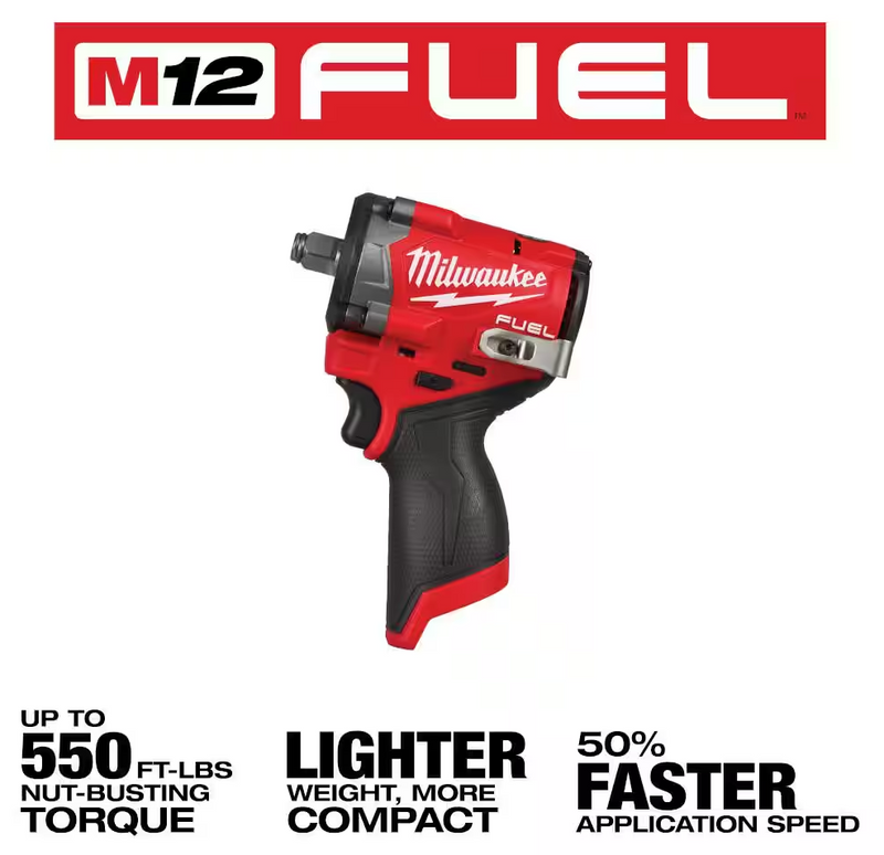 2563-20 Milwaukee M12 Fuel "Stubby" 1/2" Impact Wrench (Tool Only)