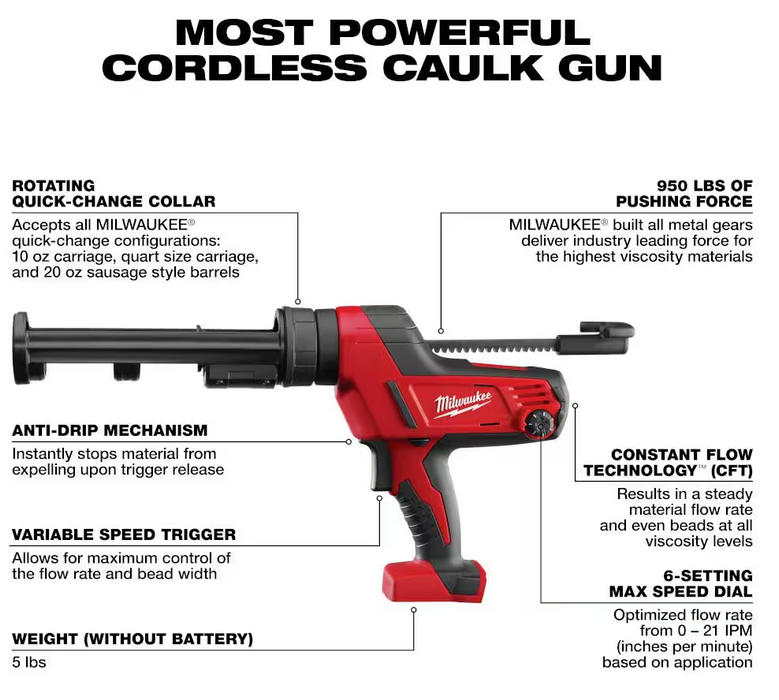 2641-20 Milwaukee M18 Fuel Caulk & Adhesive Gun - 10oz (Tool Only)