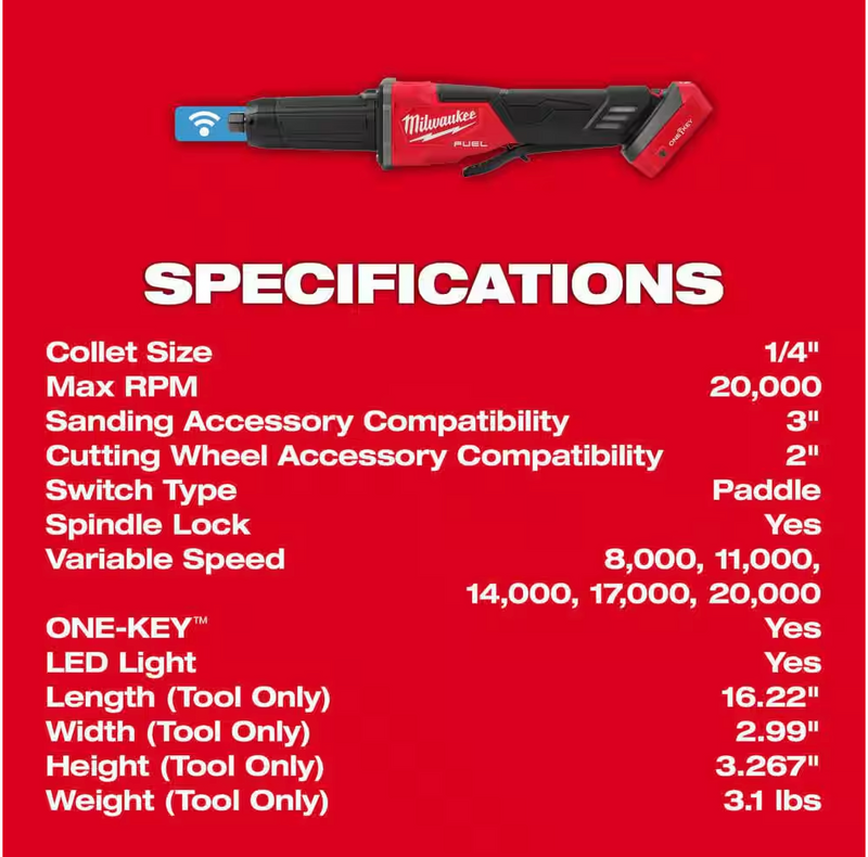 2984-20 Milwaukee M18 Fuel Variable Speed Die Grinder w/ONE-KEY (Tool Only)
