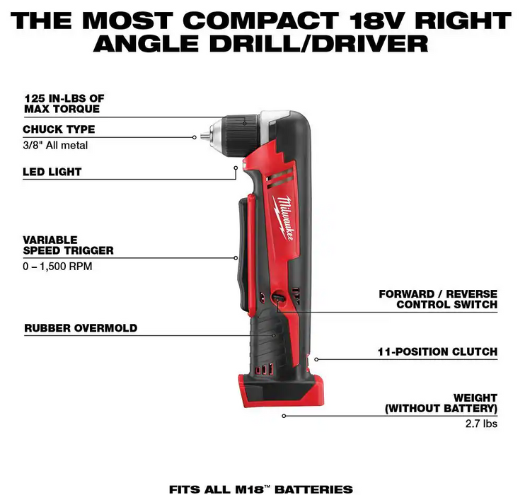 2615-20 Milwaukee M18 Fuel 3/8" Right Angle Drill (Tool Only)