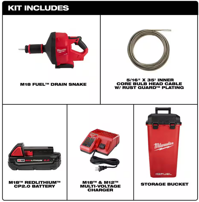 2772A-21 Milwaukee M18 Fuel Plumbing Snake Drain Auger Kit