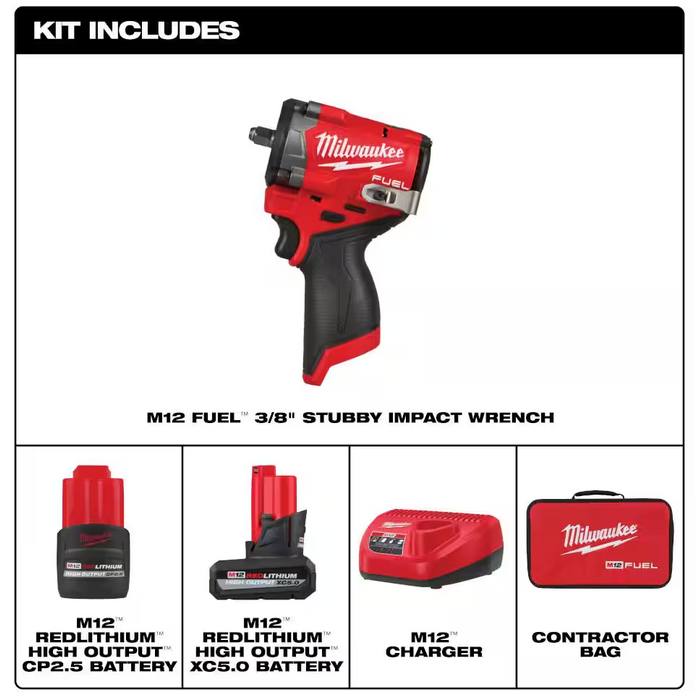 2562-22 Milwaukee M12 Fuel Stubby 3/8" Impact Wrench Kit