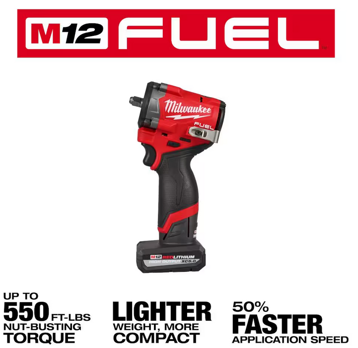 2562-22 Milwaukee M12 Fuel Stubby 3/8" Impact Wrench Kit