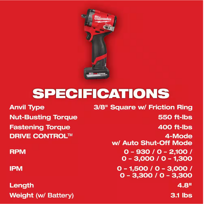 2562-22 Milwaukee M12 Fuel Stubby 3/8" Impact Wrench Kit