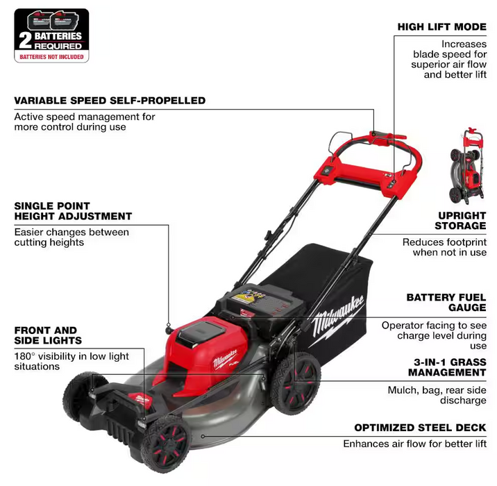 2823-20 Milwaukee M18 Fuel 21" Self Propelled Dual Battery Walk Behind Mower (Tool Only)