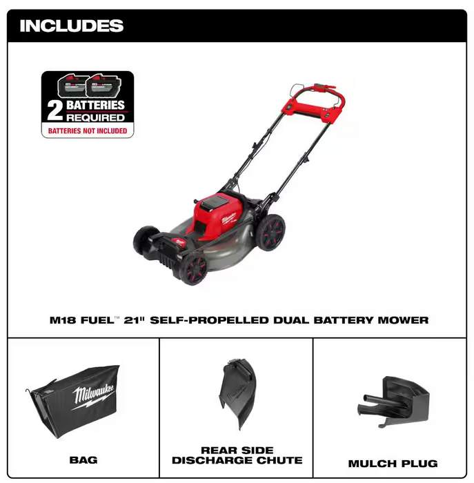 2823-20 Milwaukee M18 Fuel 21" Self Propelled Dual Battery Walk Behind Mower (Tool Only)