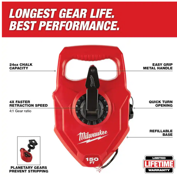 48-22-3915 Milwaukee 150FT Extra Bold Large Capacity Chalk Reel