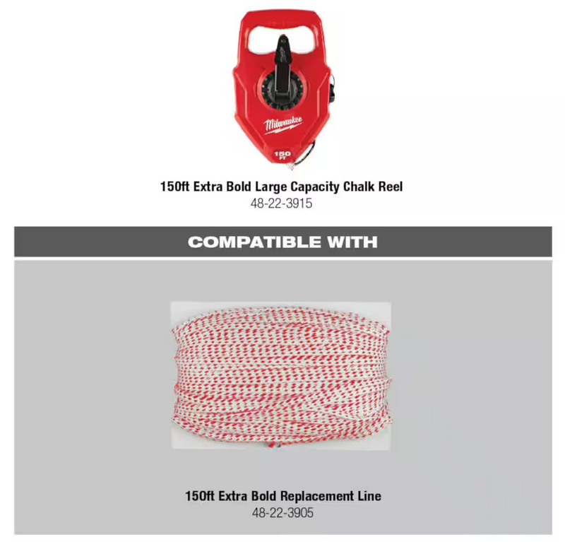 48-22-3915 Milwaukee 150FT Extra Bold Large Capacity Chalk Reel