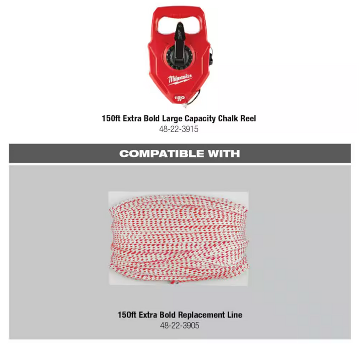 48-22-3915 Milwaukee 150FT Extra Bold Large Capacity Chalk Reel