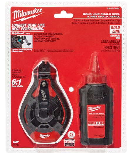 48-22-3986 Milwaukee 100' Bold Line Chalk Reel Kit w/ Red Chalk
