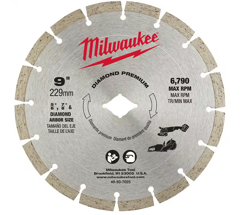 49-93-7025 Milwaukee 9" Diamond Premium Segmented Cutting Blade