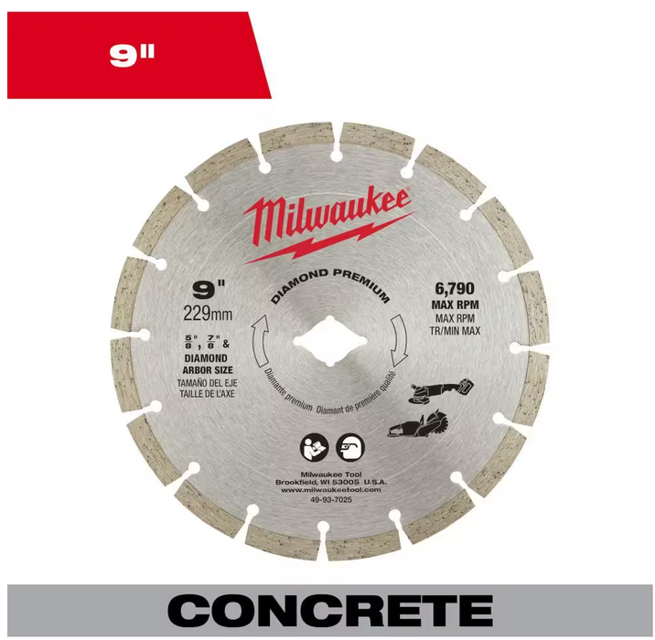 49-93-7025 Milwaukee 9" Diamond Premium Segmented Cutting Blade