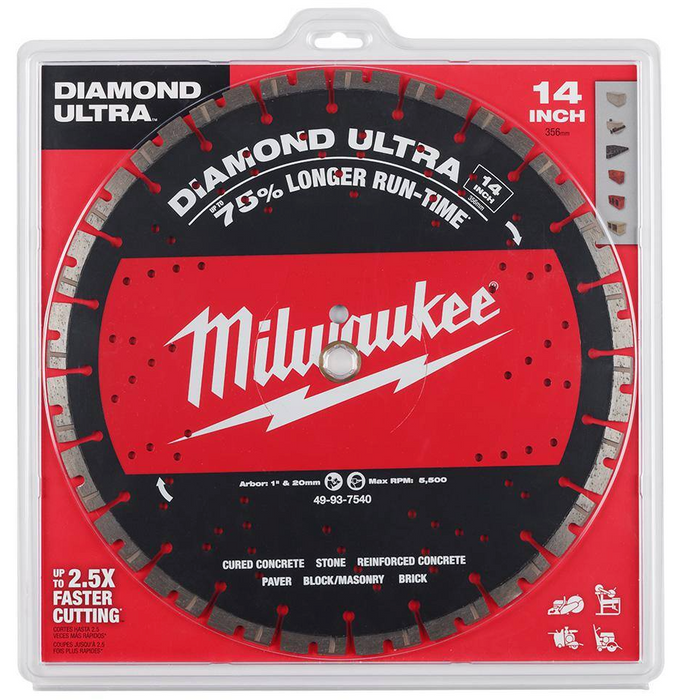 49-93-7540 Milwaukee 14" Diamond Ultra Segmented Turbo, General Purpose Diamond Blade