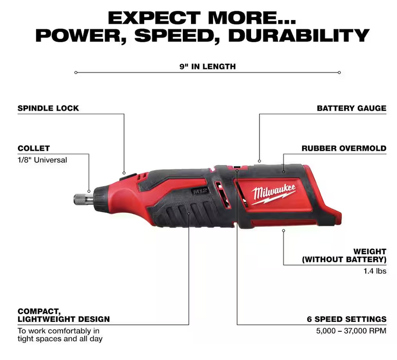 2460-20 Milwaukee M12 Fuel Rotary Tool (Tool Only)