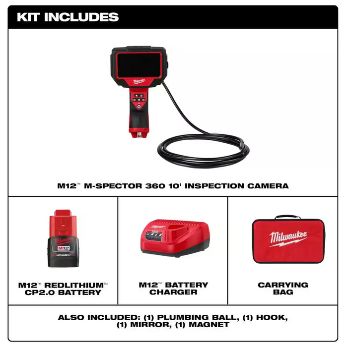 2324-21 Milwaukee M12 Fuel M-SPECTOR 360 Degree 10FT Inspection Camera Kit