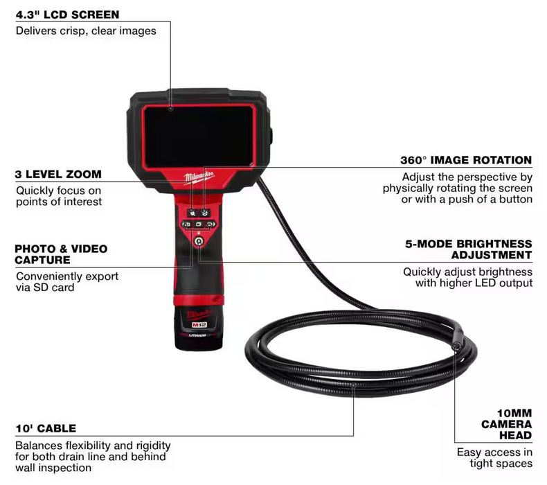 2324-21 Milwaukee M12 Fuel M-SPECTOR 360 Degree 10FT Inspection Camera Kit