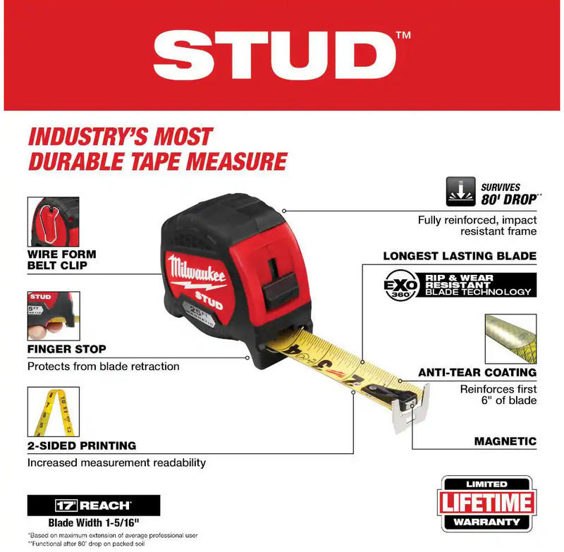 48-22-9725M Milwaukee 25ft STUD Magnetic Tape Measure