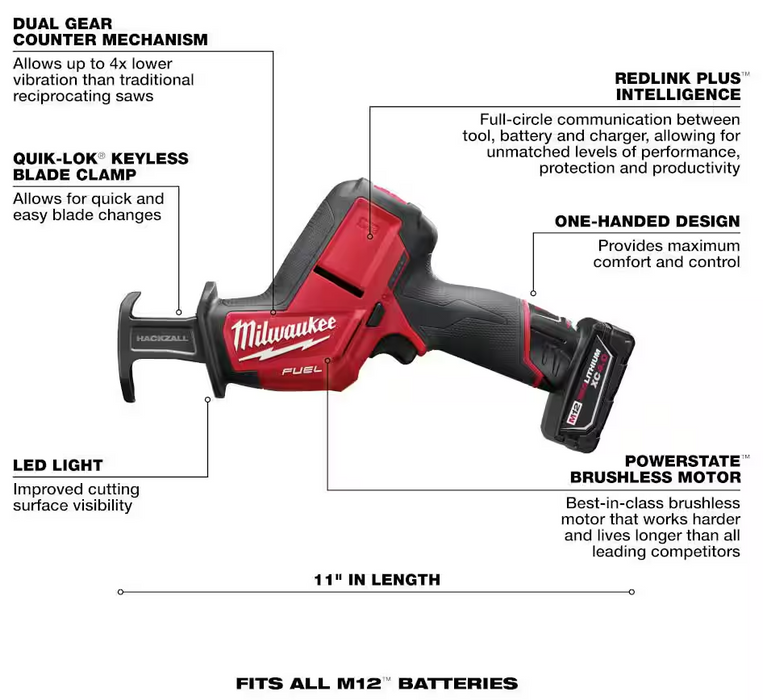 2520-21XC Milwaukee M12 Fuel HACKZALL Reciprocating Saw Kit