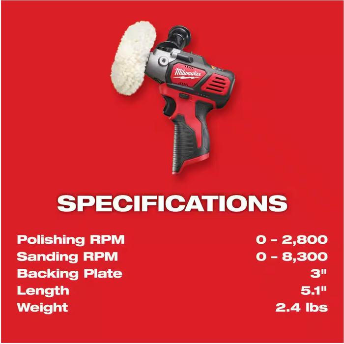 2438-22X Milwaukee M12 Fuel Variable Speed Polisher / Sander Kit