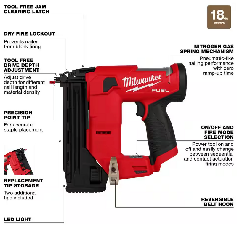 2541-20 Milwaukee M12 Fuel 1-1/2" 18 Gauge Brad Nailer (Tool Only)