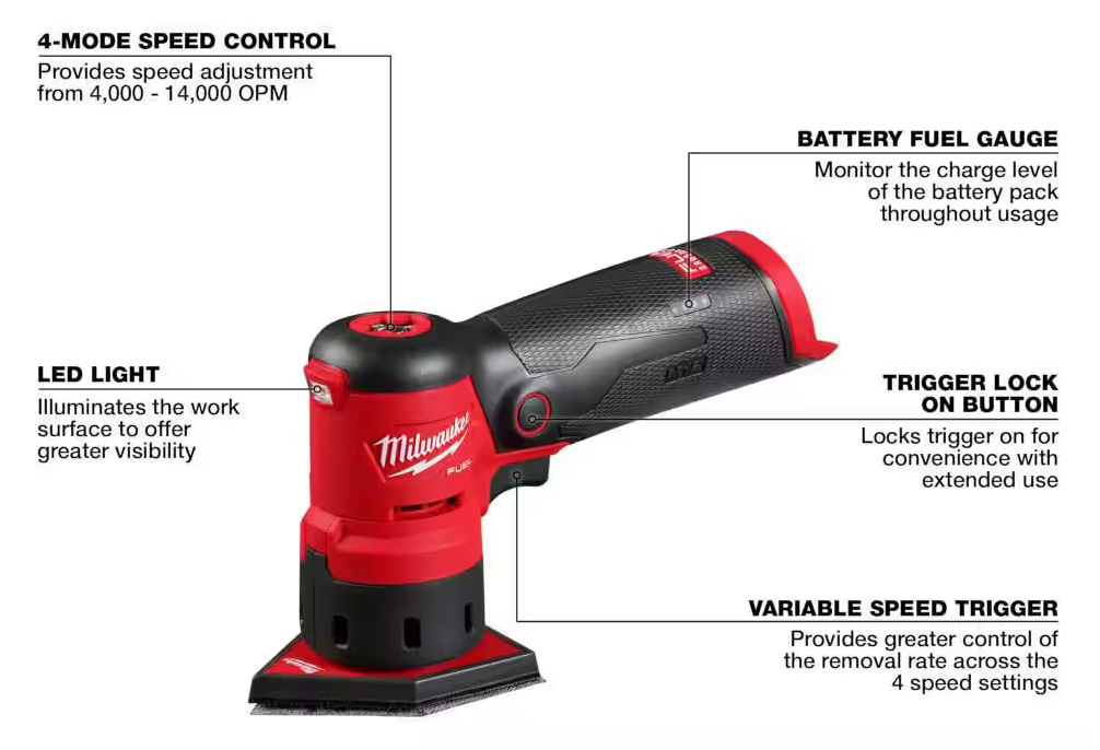 2531-20 Milwaukee M12 Fuel Orbital Sander (Tool Only)