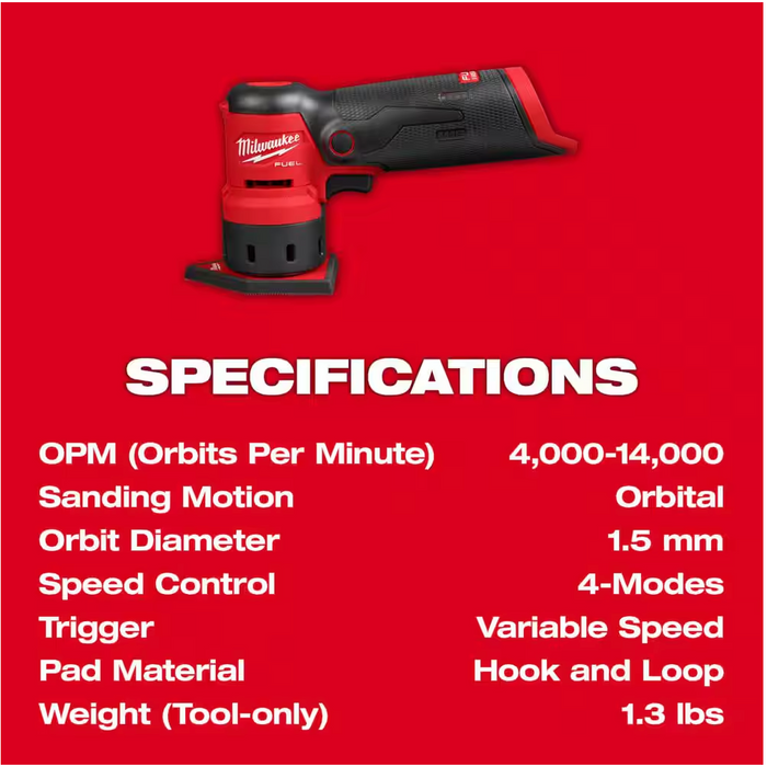 2531-20 Milwaukee M12 Fuel Orbital Sander (Tool Only)