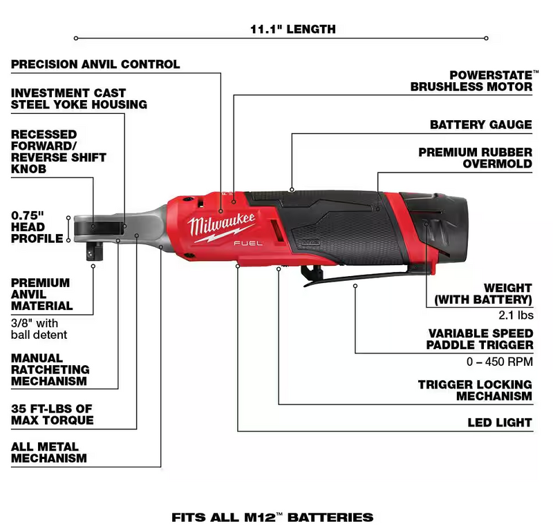 3053-21 Milwaukee M12 Fuel 3/8" High Speed Ratchet Kit