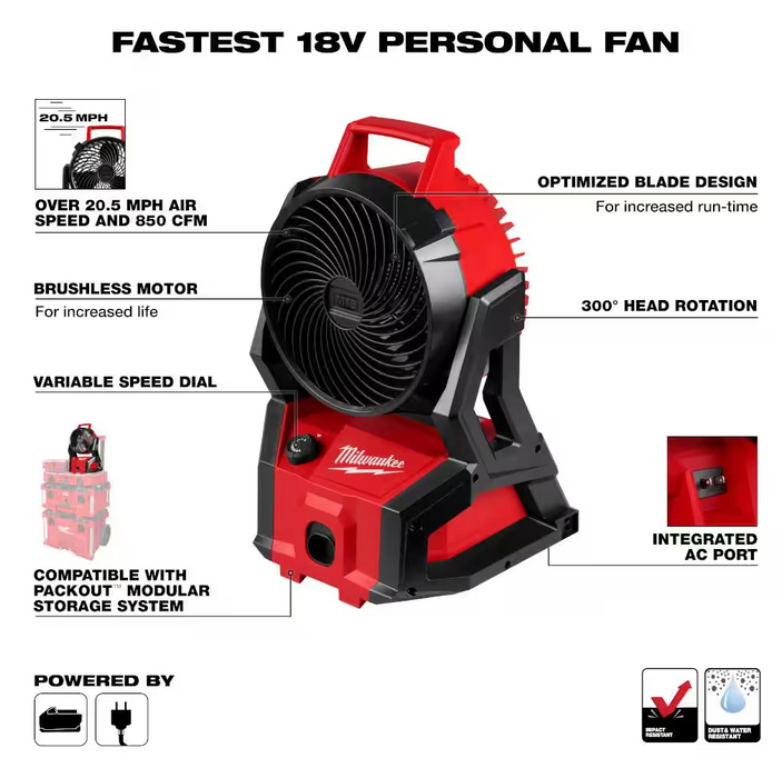 0818-20 Milwaukee M18 Brushless PACKOUT Fan