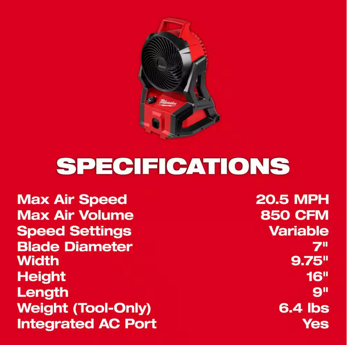 0818-20 Milwaukee M18 Brushless PACKOUT Fan